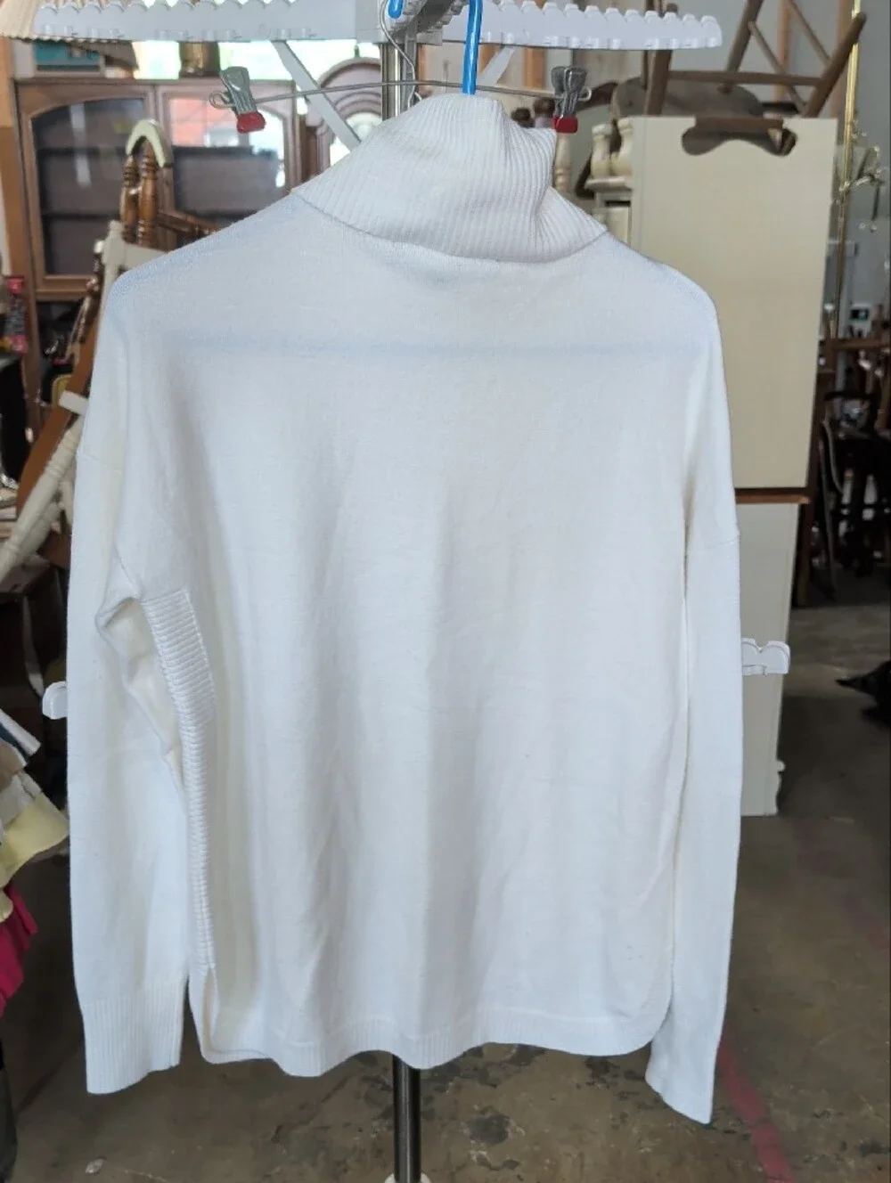 French Connection White Turtleneck Sweater with Ribbed Sides